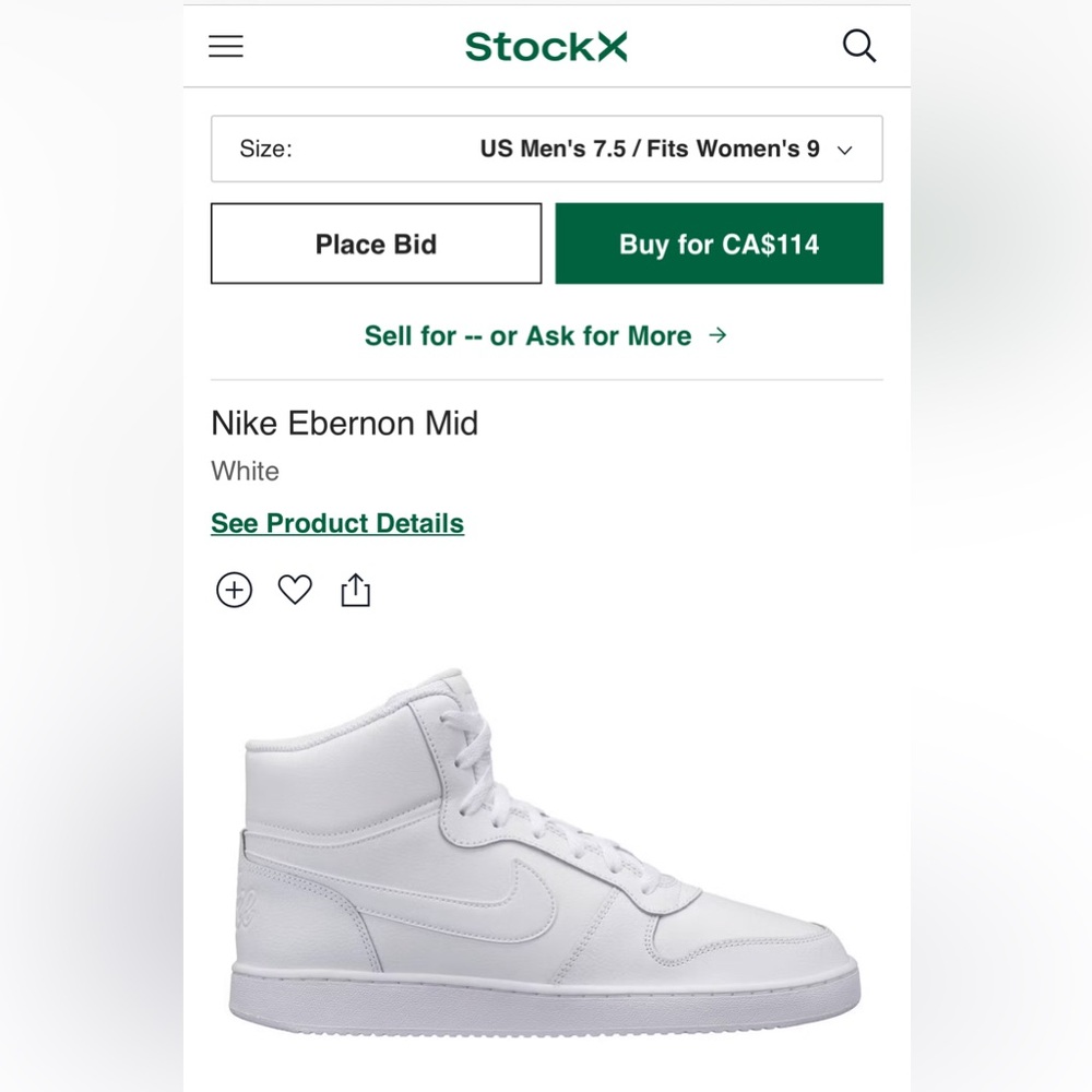 Nike Ebernon Mid 'Triple White' - US 7.5
